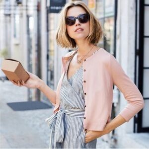 Boden Light Pink Cropped Crewneck Cardigan Sweater Preppy Feminine Size Small